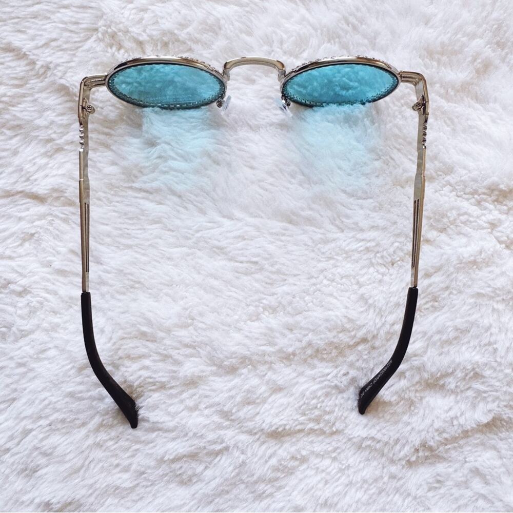 Kate Clear Blue Round Sunglasses - Picture 10 of 15